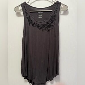 American Eagle Outfitters Charcoal Embroidered Tank Top Size Small
